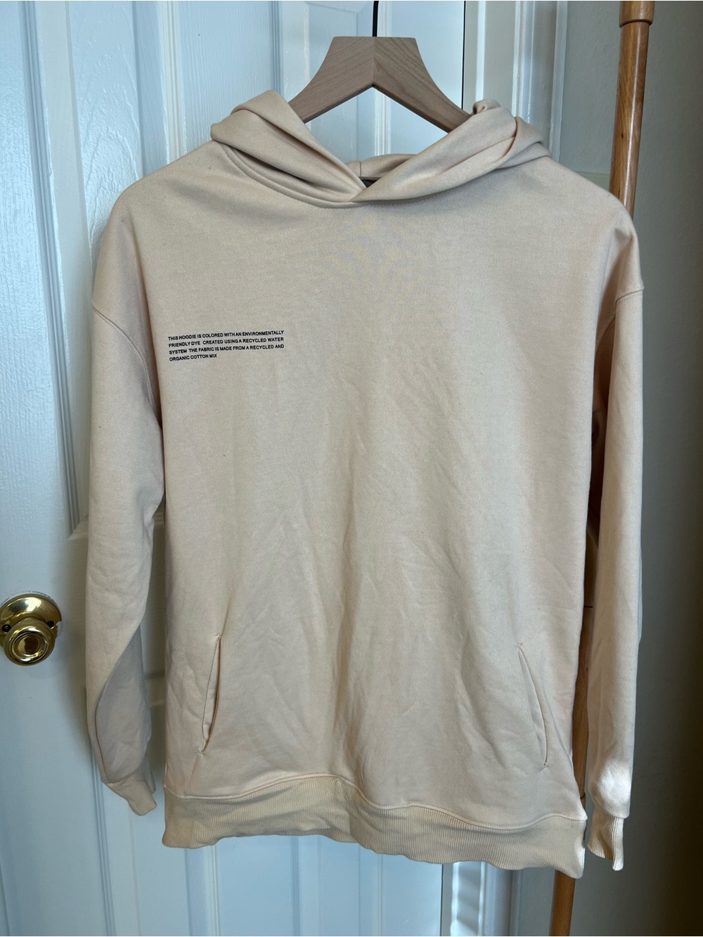 Essentials Men's Beige Pullover Hoodie with Minimal Print